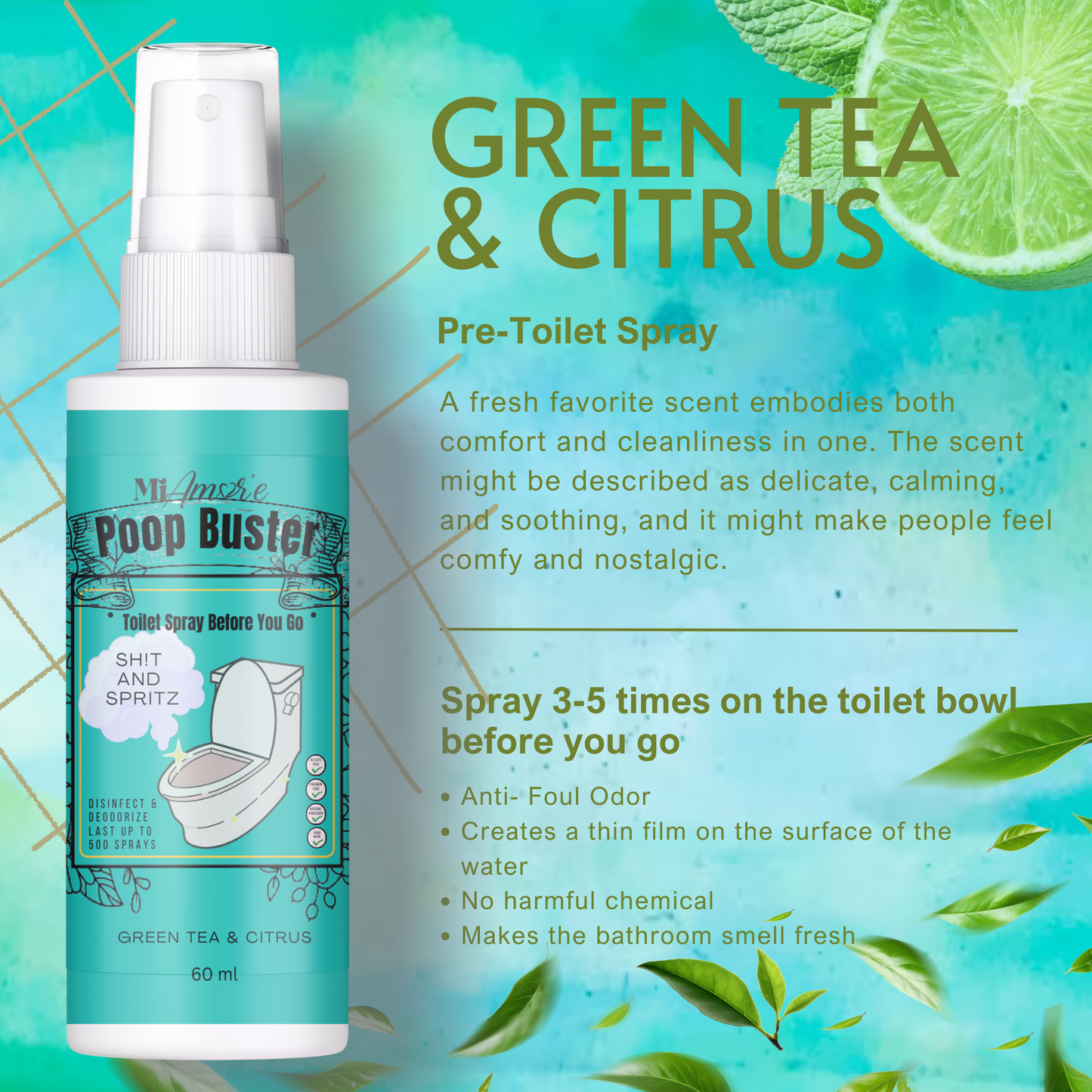 Mi Amore POOP BUSTER! Toilet Spray, Odor Eliminator, POOP spray before yo go!