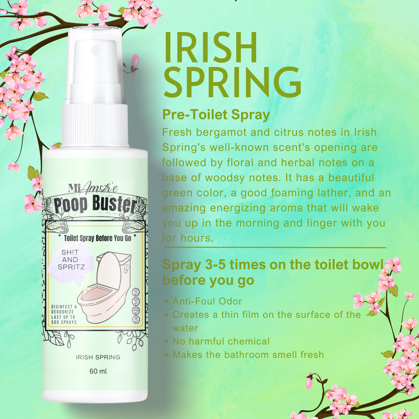 Mi Amore POOP BUSTER! Toilet Spray, Odor Eliminator, POOP spray before yo go!